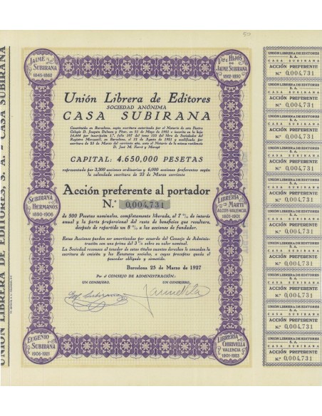 UNION LIBRERA DE EDITORES CASA SUBIRANA - 1 AZIONE - 1927