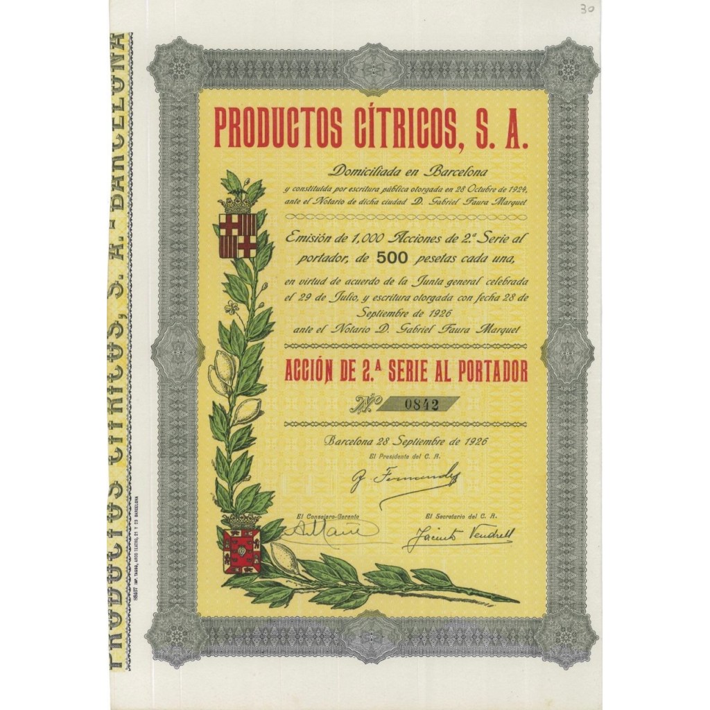 PRODUCTOS CITROS, S.A. 1 AZIONE 1926
