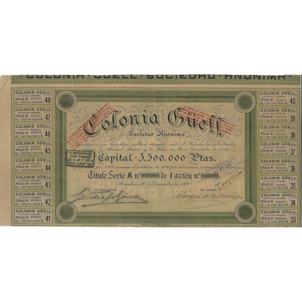 COLONIA GVUELL - 1 AZIONE - 1920