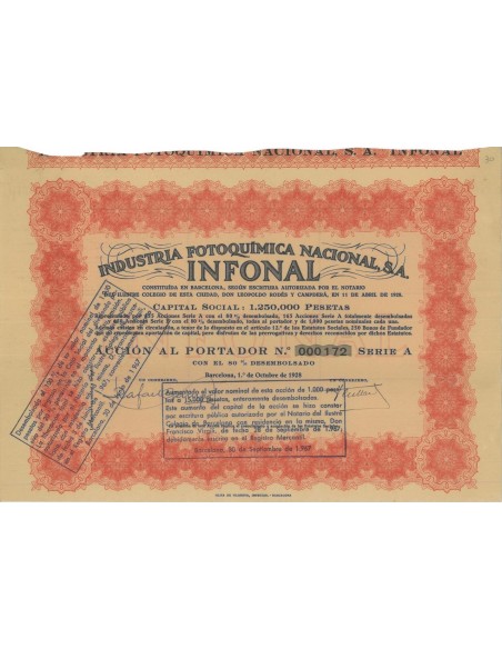 INDUSTRIA FOTOQUIMICA NACIONAL S.A. - AZIONE - 1928