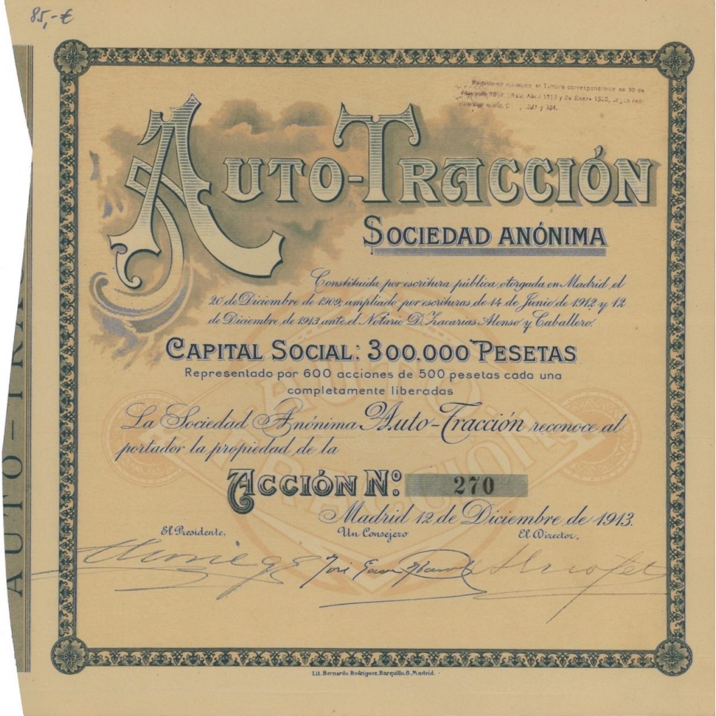 AUTO TRACCION SOC. ANONIMA - 1 AZIONE 1913