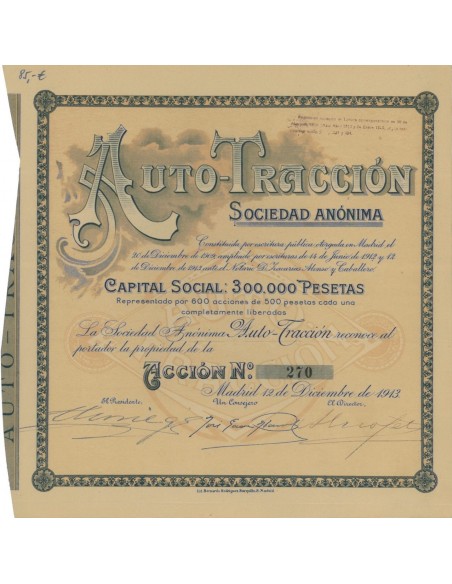 AUTO TRACCION SOC. ANONIMA - 1 AZIONE 1913