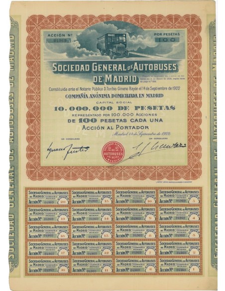 SOCIEDAD GENERAL DE AUTOBUSES DE MADRID - 1 AZIONE - 1922