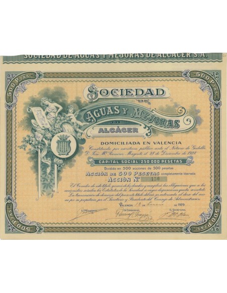 SOCIEDAD DE AGUAS Y MEJORES DE ALCACER - 1 AZIONE - 1929