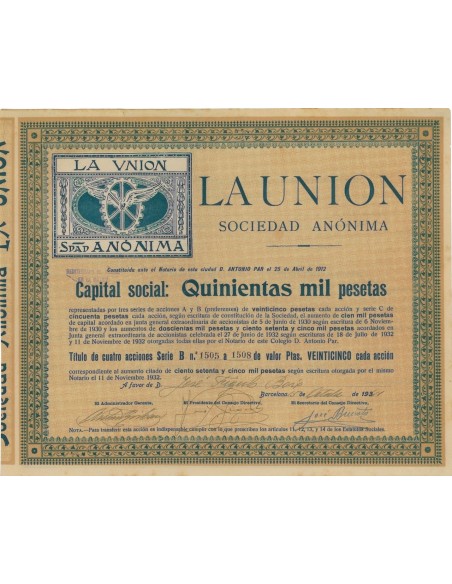 SOC. ANON. LA UNION - 4 AZIONI - 1941