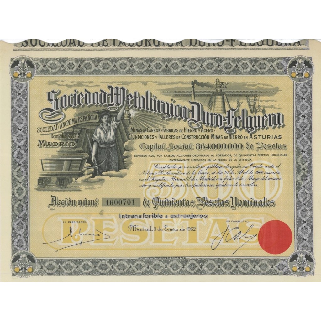 SOCIEDAD METALURGICA DURO-FELGUERA S.A. 1 AZIONE 1962