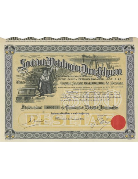SOCIEDAD METALURGICA DURO-FELGUERA S.A. 1 AZIONE 1962