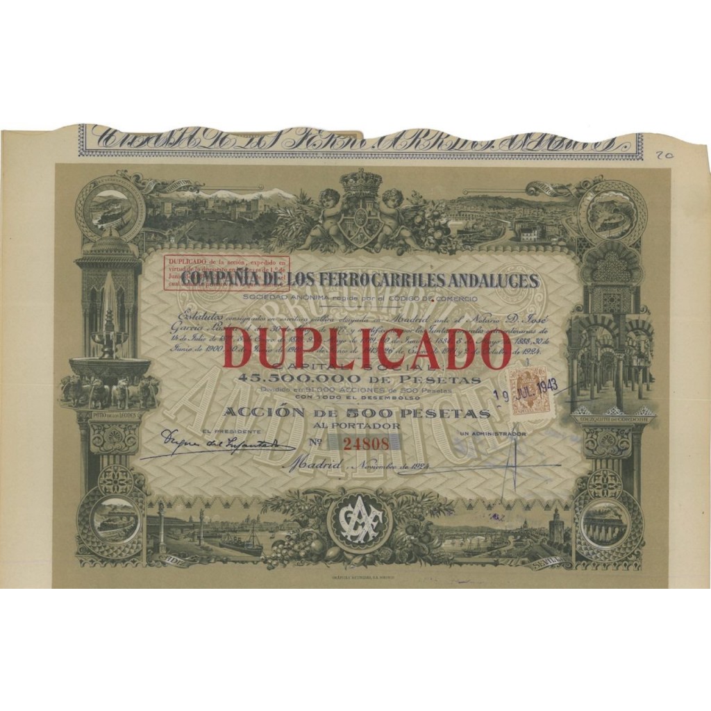 COMPANIA LOS FERROCARRILES ANDALUCES 1 AZIONE 1924
