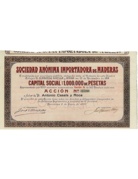 SOCIEDAD ANON. IMPORTADORA DE MADERAS - 1 AZIONE - 1920
