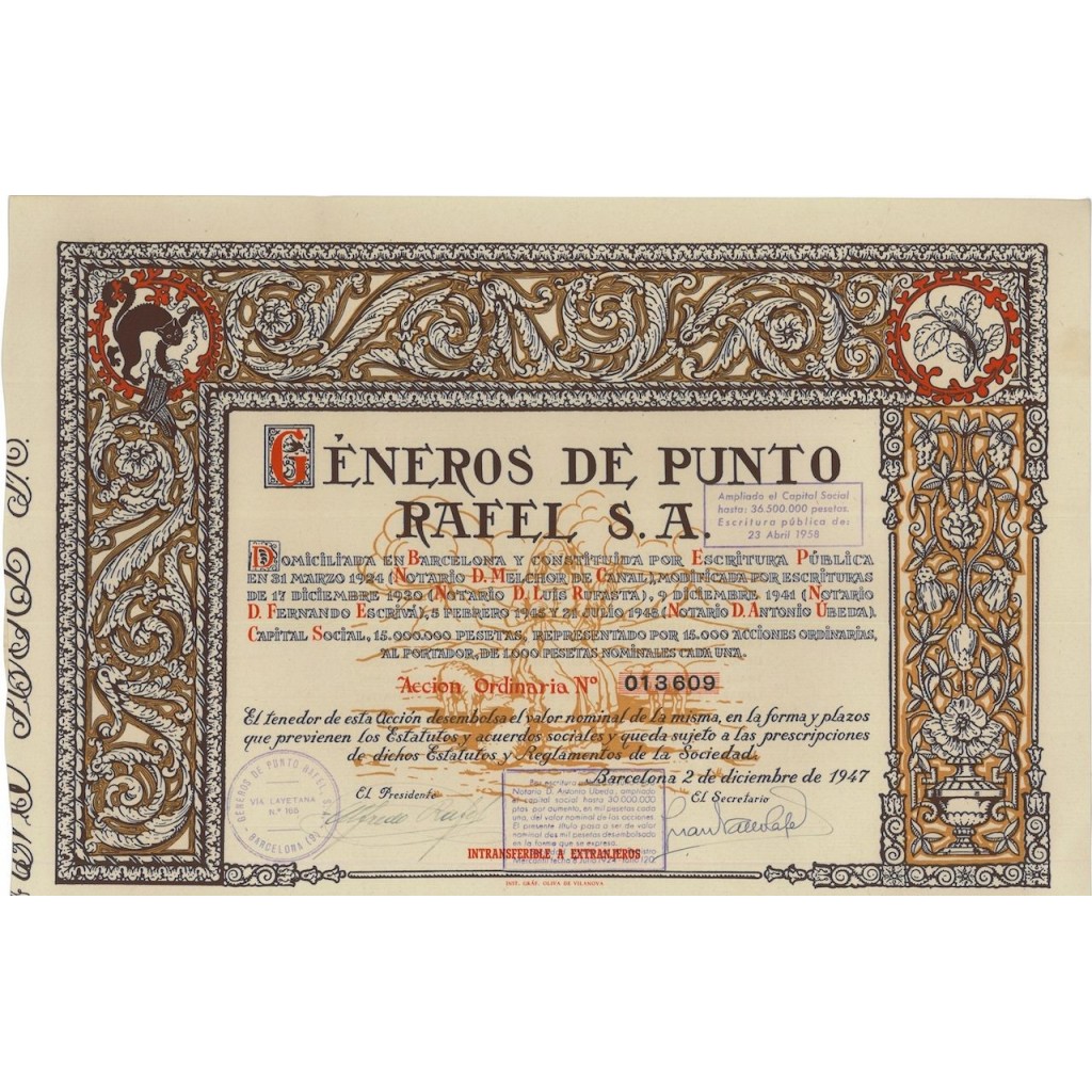 GENTEROS DE PUNTO RAFAEL , S.A. - 1 AZIONE 1947
