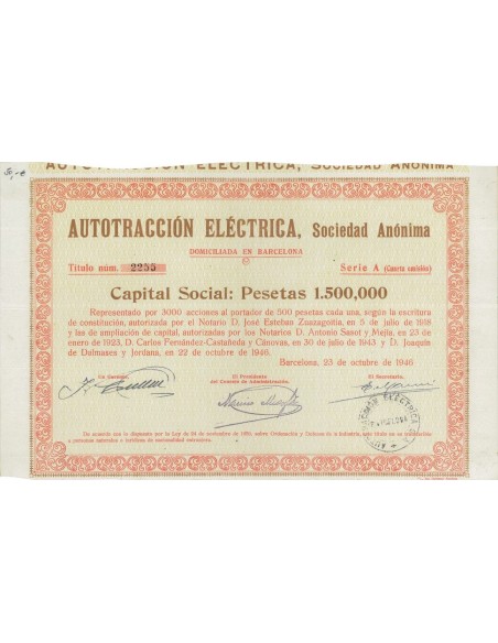 AUTOTRACCION ELECTRICA, SOC. ANON. OBBLIGAZIONE - 1946