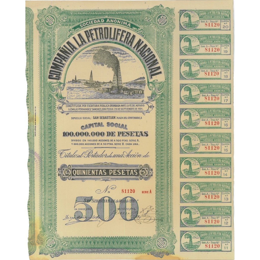 COMPANIA LA PETROLIFERA NACIONAL - 1 AZIONE - 1928