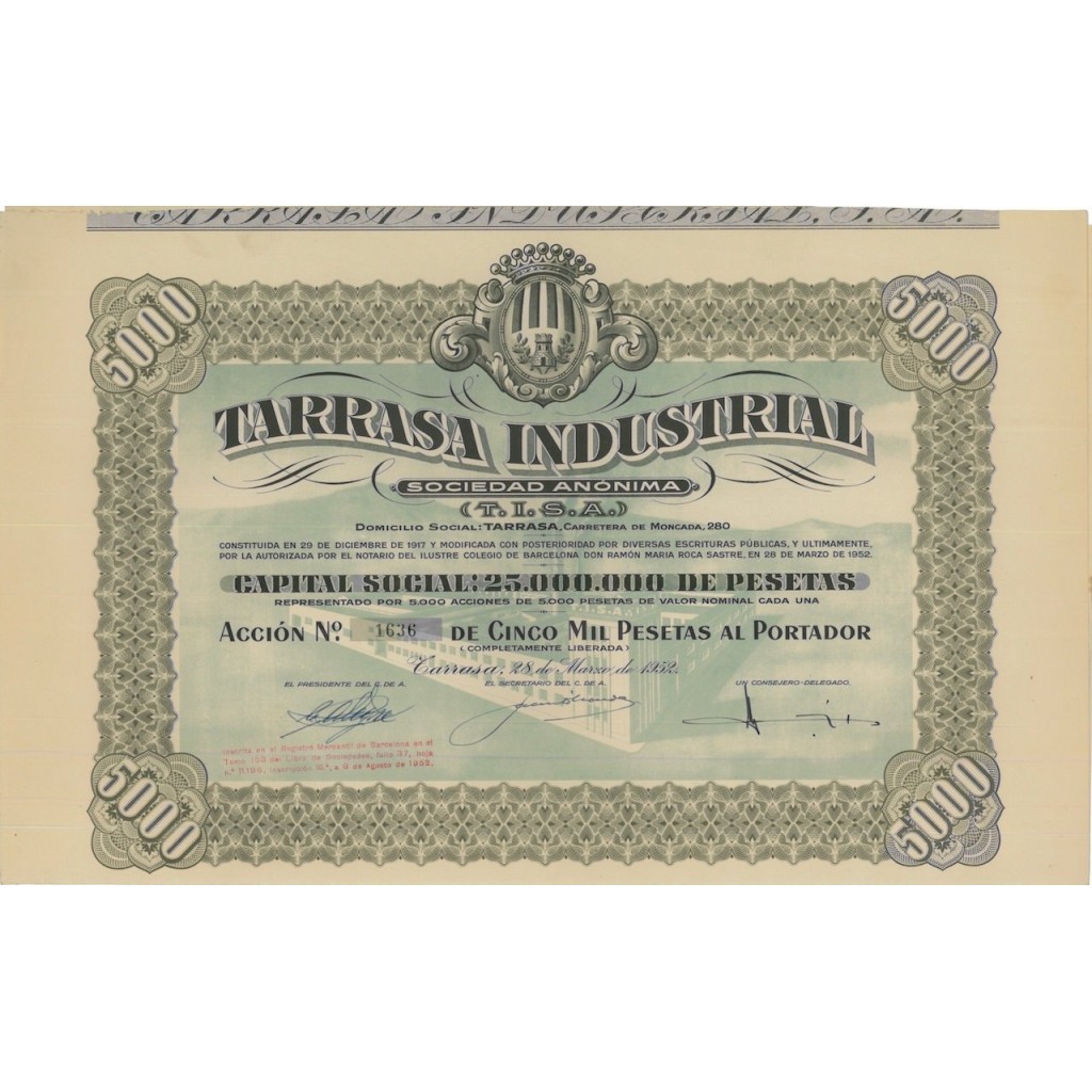 TARRASA INDUSTRIAL S.A. - 1 AZIONE - 1952