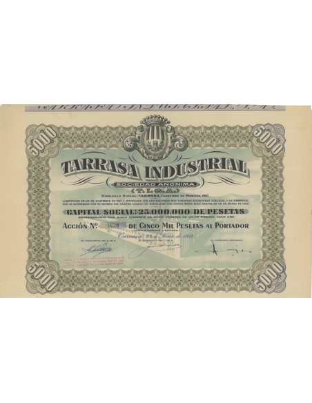 TARRASA INDUSTRIAL S.A. - 1 AZIONE - 1952