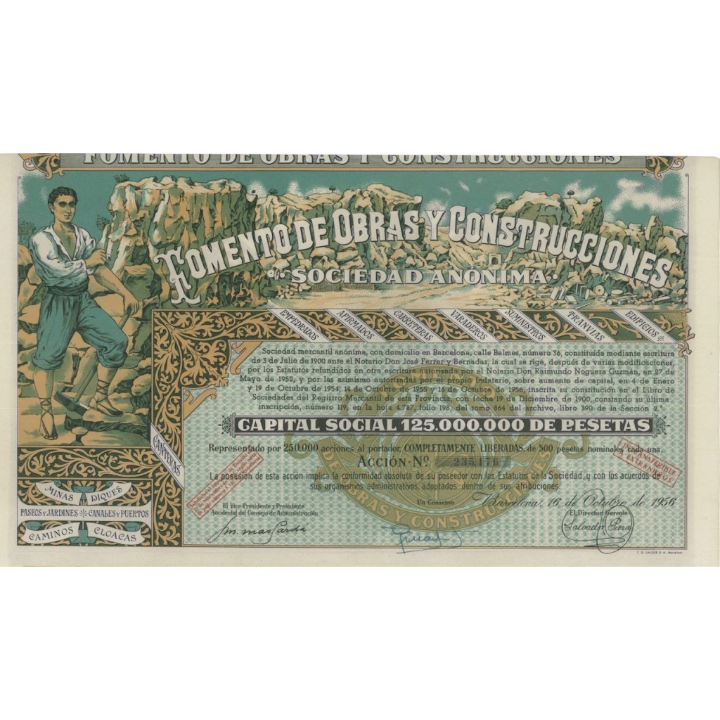 FOMENTO DE OBRAS Y CONSTRUCCIONES - 1 AZIONE - 1956
