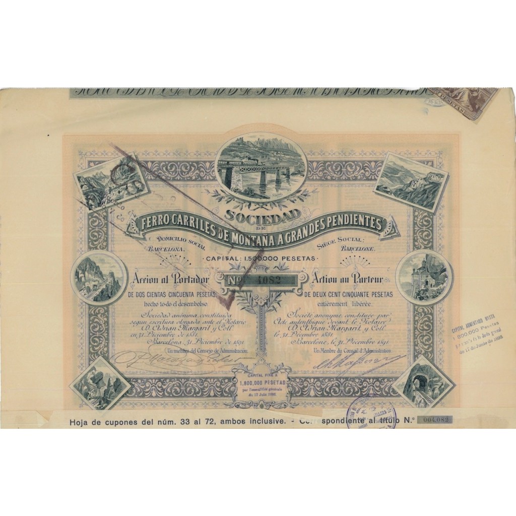 FERRO-CARRILES DE MONTANA A GRANDE PENDIENTES - 1 AZIONE 1891