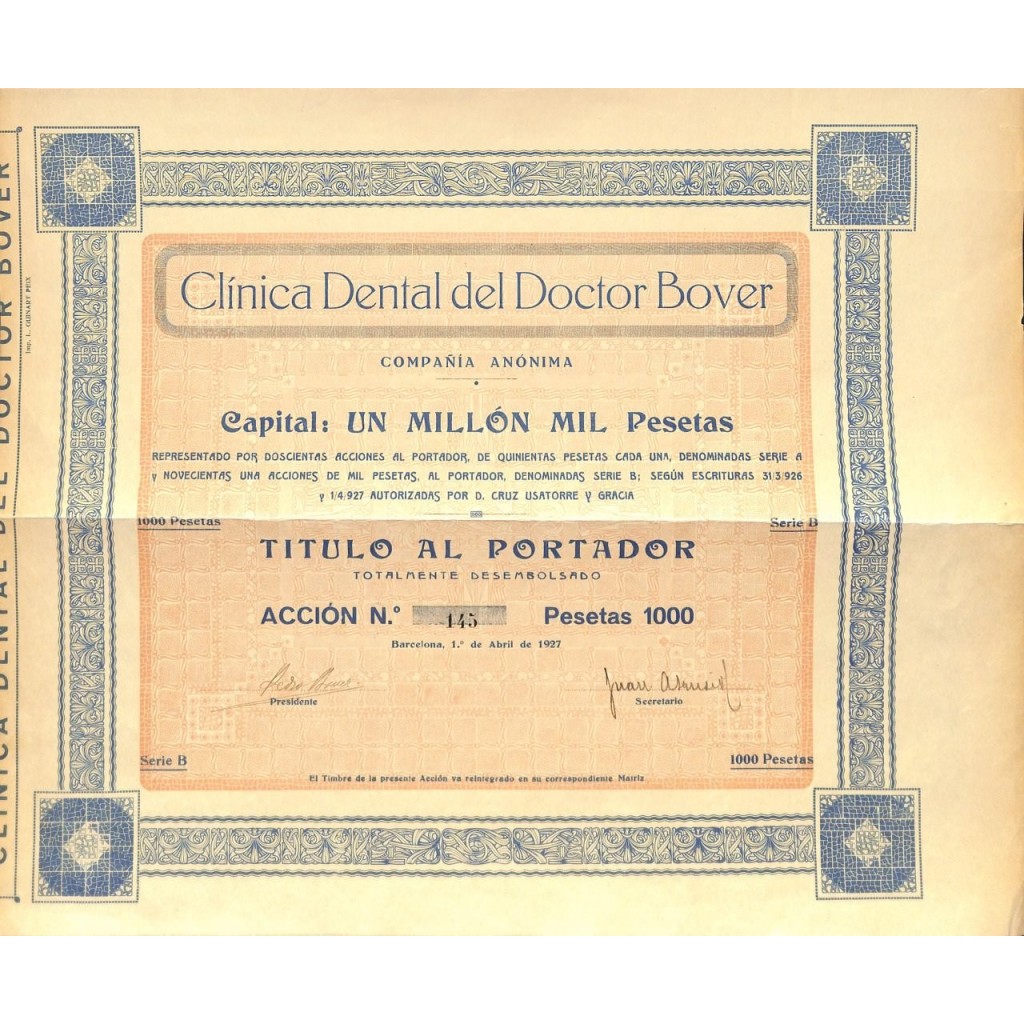 CLINICA DENTAL DEL DOCTOR BOVER - 1 AZIONE 1927