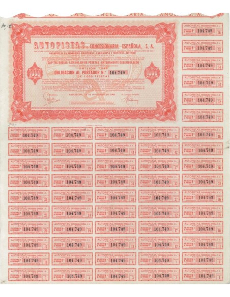 AUTOPISTAS, CONCESIONARIA ESPANOLA S.A. 1 OBBLIGAZ. 1969