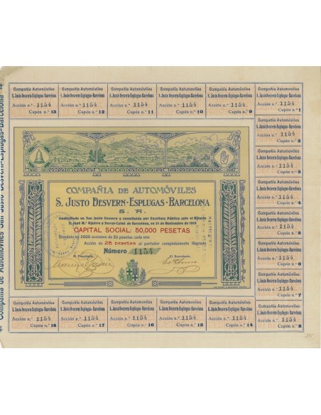 COMP. DE AUTOMOVILES S. JUSTO DESVERN 1 AZIONE - 1916