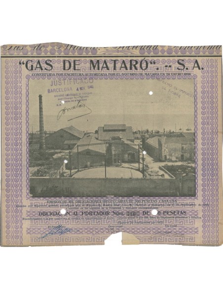 GAS DE MATARO S.A. - 1 OBBLIGAZIONE 1923