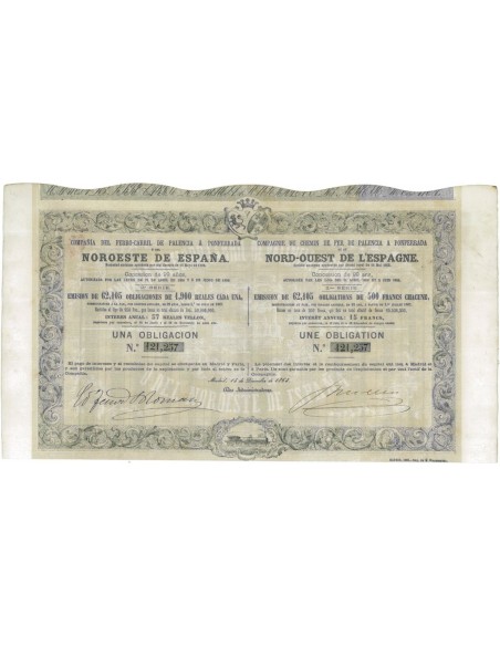 COMP. DEL FERRO-CARRIL DE PALENCIA A ... 1 OBBLIGAZIONE 1863