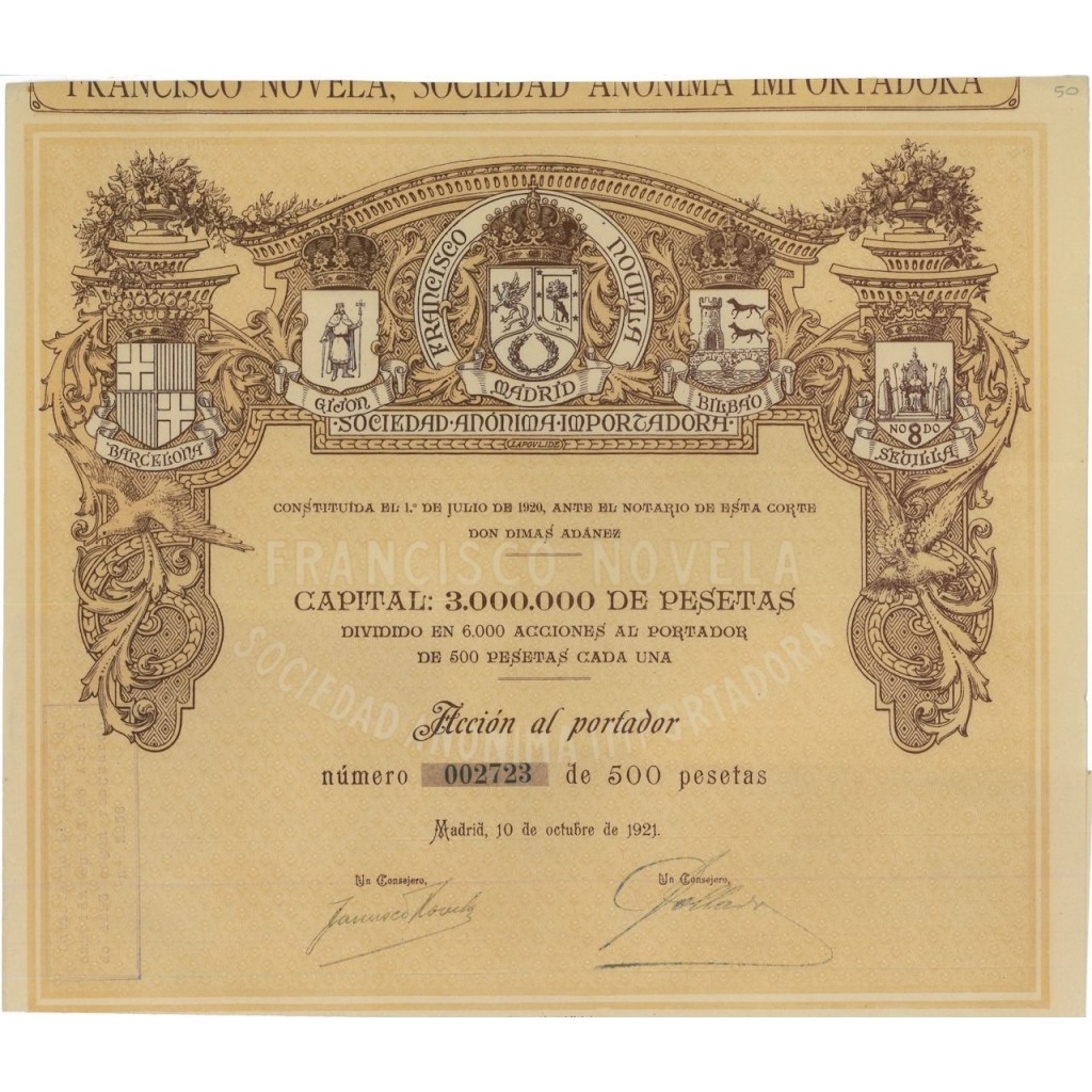 FRANCISCO NOVELA SOC. ANON. IMPORTADORA 1 AZIONE 1921