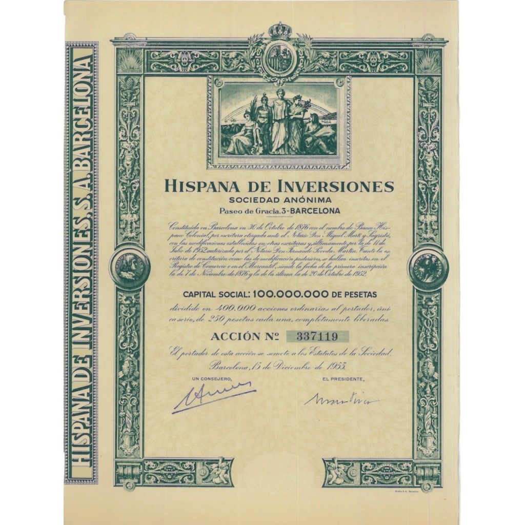 HISPANA DE INVERSIONES SOC. ANON. 1 AZIONE - 1953