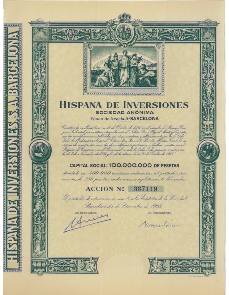 HISPANA DE INVERSIONES SOC. ANON. 1 AZIONE - 1953