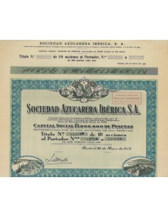 SOCIEDAD AZUCARERA IBERICA S.A. 10 AZIONI - 1931