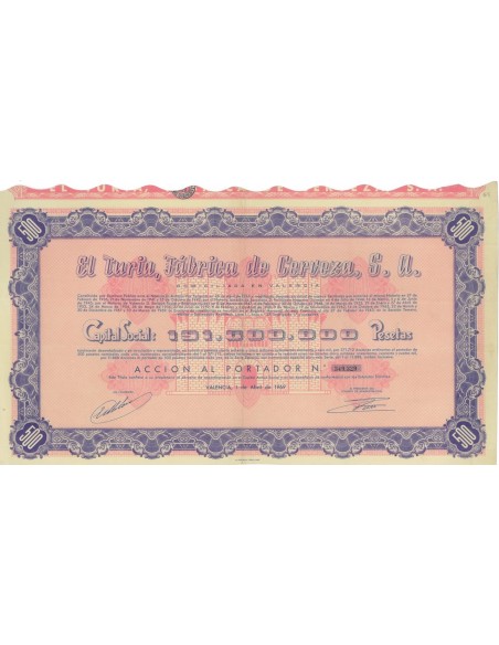EL TURIA, FABRICA DE CERVEZA S.A. 1 AZIONE - 1969