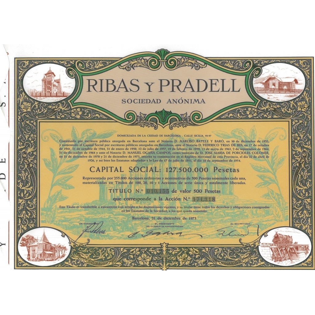 RIBAS Y PRADELL SOCIEDAD ANONIMA - 1 AZIONE 1973