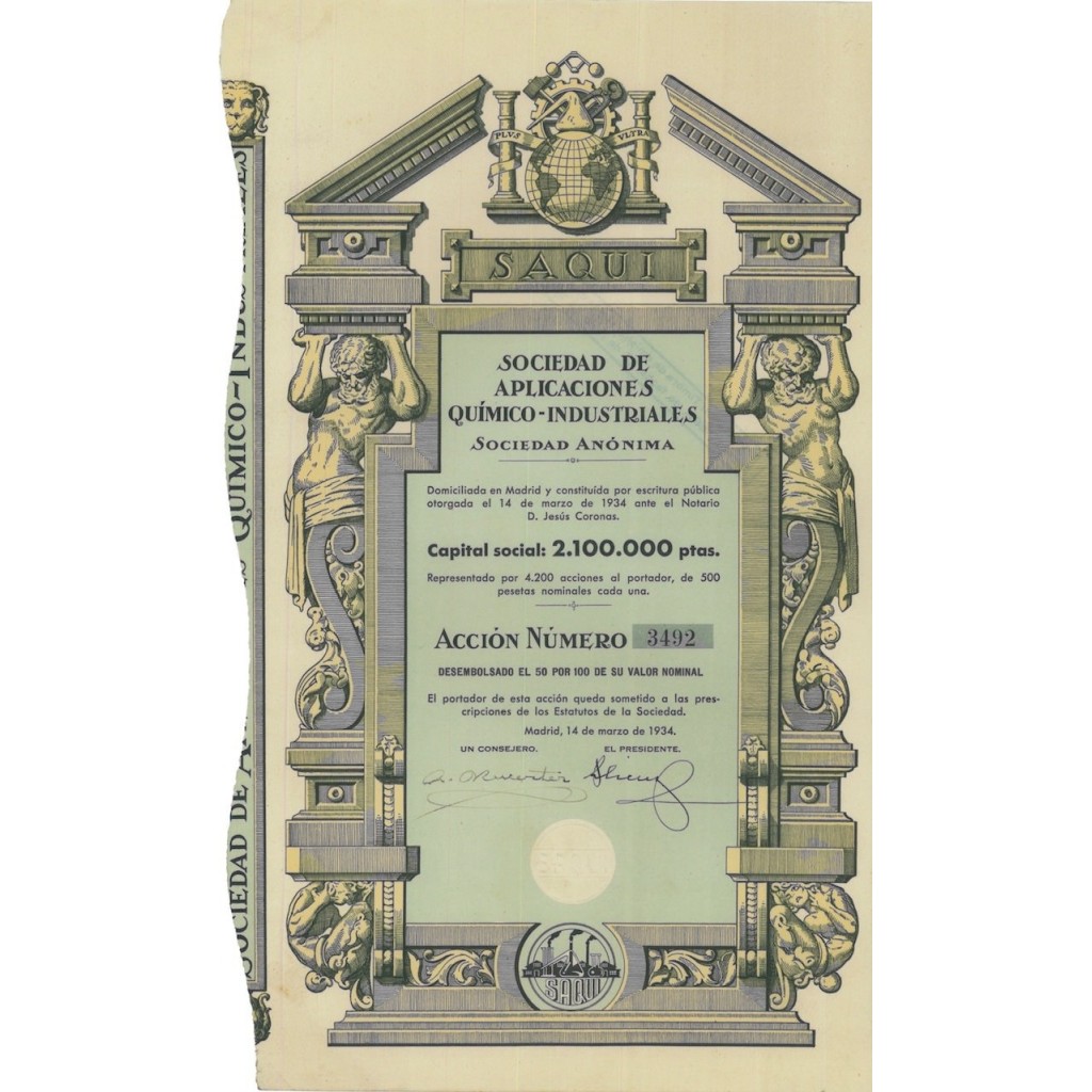 SOC. DE APLICACIONES QUIMICO-INDUSTRIALES 1 AZIONE 1934
