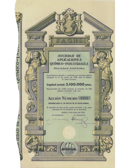 SOC. DE APLICACIONES QUIMICO-INDUSTRIALES 1 AZIONE 1934