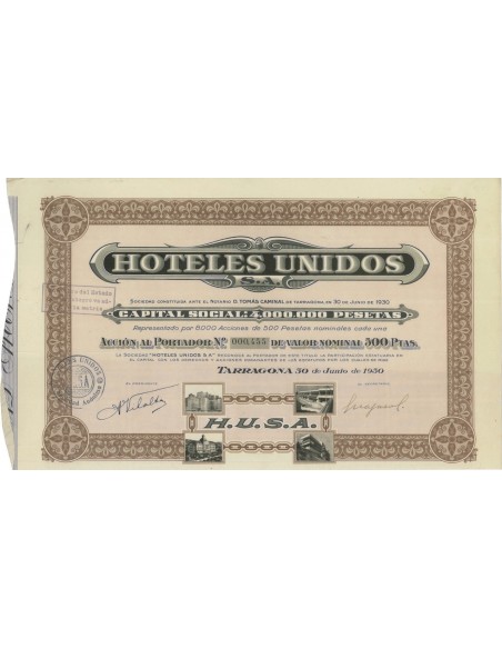 HOTELS UNIDOS - 1 AZIONE AL PORTATORE 1930