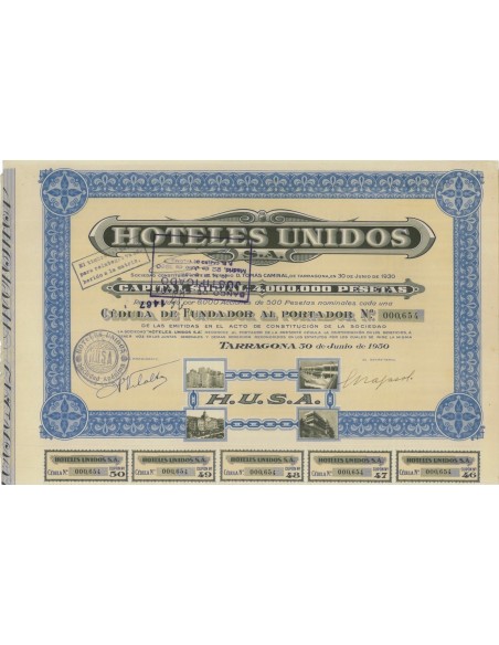 HOTELS UNIDOS - 1 AZIONE DI FONDAZIONE 1930