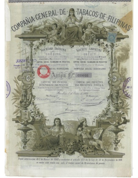COMPANIA GEN. DE TABACOS DE FILIPINAS 1 AZIONE 1882