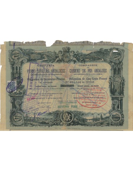 COMPANIA FERRO CARRILES ANDALUCES 1 OBBLIGAZ. 1880