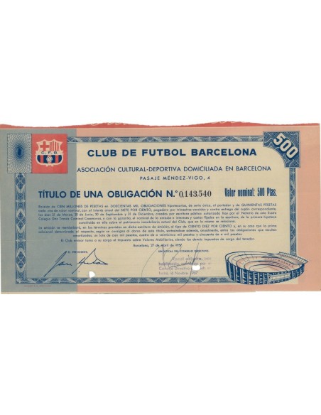 CLUB DE FUTEBOL BARCELONA - 1 OBBLIGAZIONE 1957