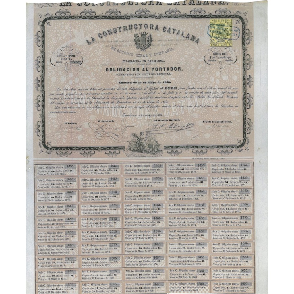 LA CONSTRUCTORA CATALANA - 1 OBBLIGAZIONE 1865