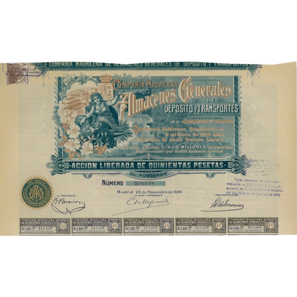COMP. MADRILENA DE ALMACENES GENARELES - 1 AZIONE 1906