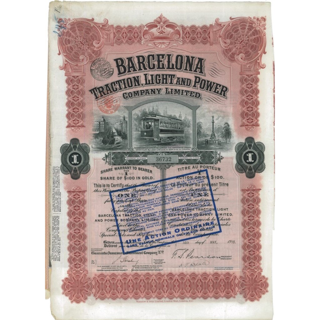 BARCELONA TRACTION, LIGHT AND POWER - 1 AZIONE 1918
