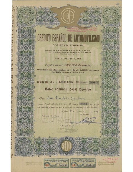 CREDITO ESPANOL DE AUTOMOBILISMO - AZIONE 1918