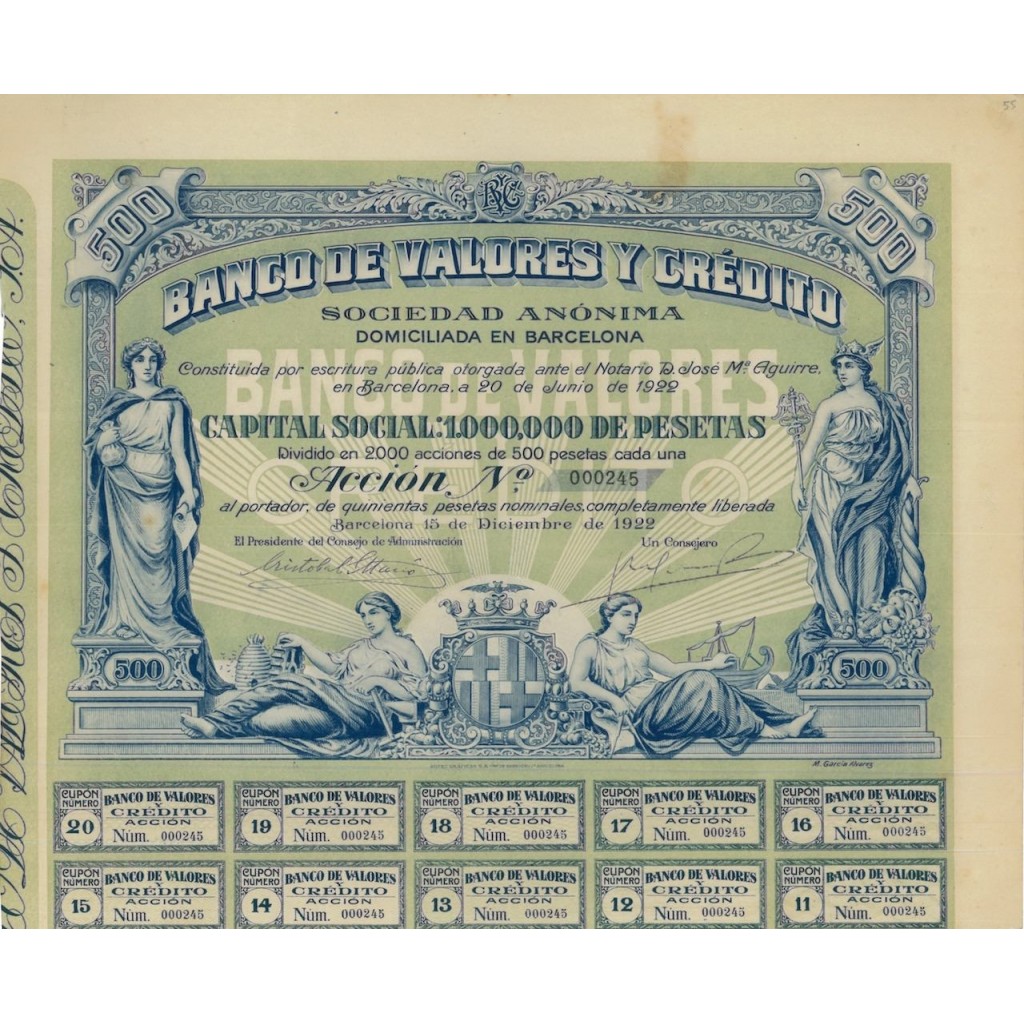 BANCO DE VALORES Y CREDITO - 1 AZIONE 1922