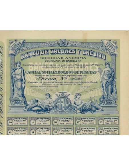 BANCO DE VALORES Y CREDITO - 1 AZIONE 1922