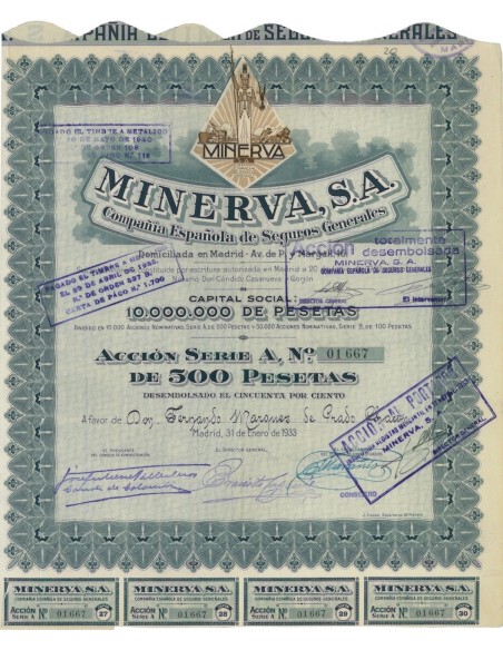MINERVA, S.A. 1 AZIONE - 1933