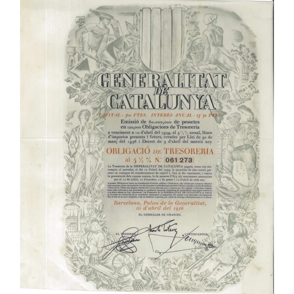 GENERALITAT DE CATALUNYA - 1 OBBLIGAZIONE - 1936