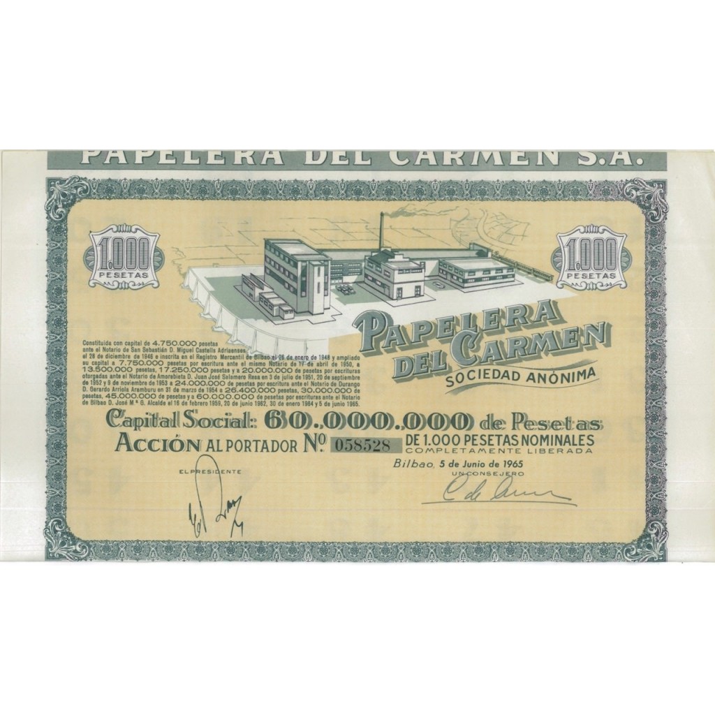 PAPELERA DEL CARMEN - 1 AZIONE - 1965