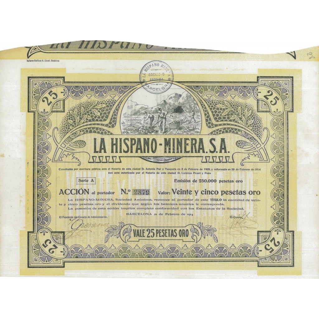 LA HISPANO-MINERA S.A. - 1 AZIONE 1914