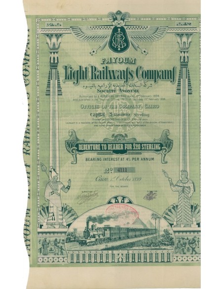FAYOUM LIGHT RAILWAYS COMPANY - DEBENTURE 20 STERLINE 1899