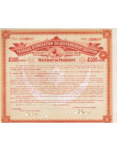 TRANVAUX D'IRRIGATION DU GOUVERNEMENT EGYPTIEN - 500 STERLINE 1902